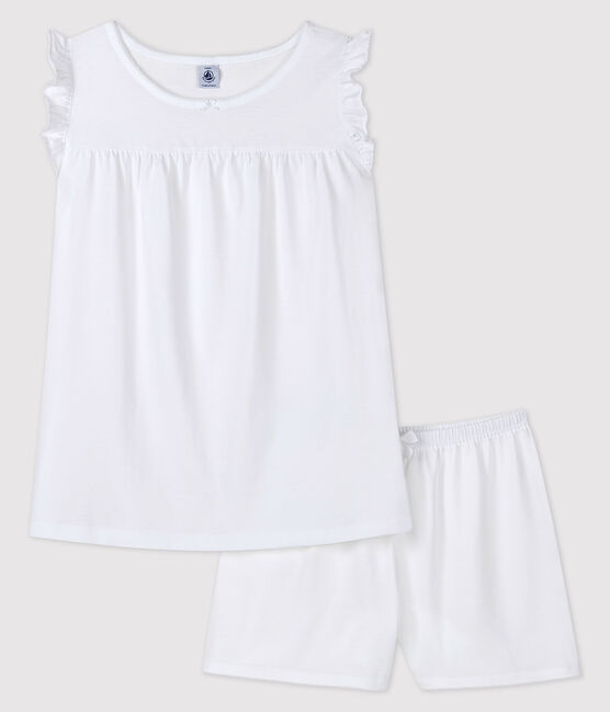 Pijama corto blanco de algodón fino de chica/mujer blanco ECUME