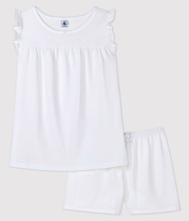 Pijama corto blanco de algod&oacute;n fino de chica/mujer blanco