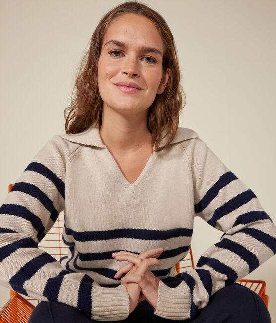 Jersey de lana de algodón para mujer blanco AVALANCHE/azul SMOKING