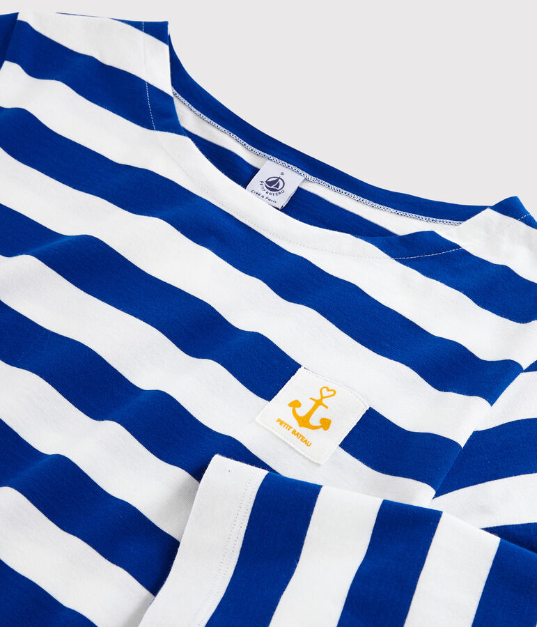 Vestido de rayas de manga larga de mujer azul/blanco