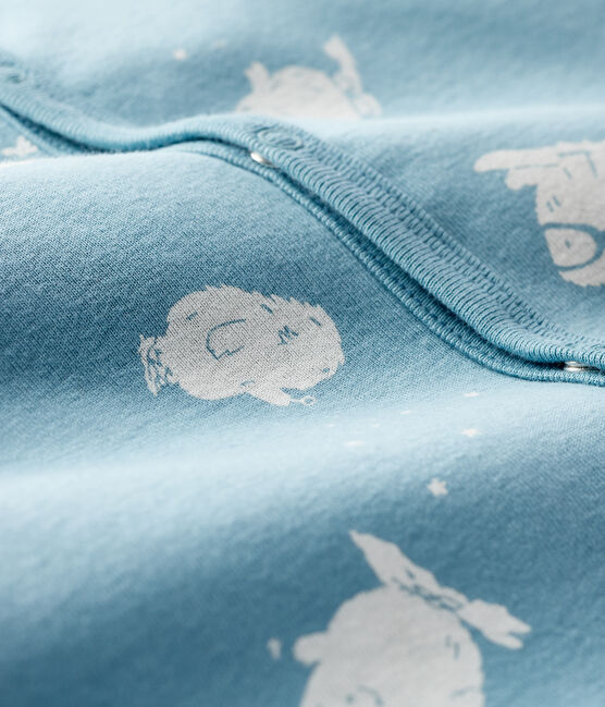 Pijama enterizo sin pies con estampado de yeti de algodón para bebé azul BRUME/ MARSHMALLOW