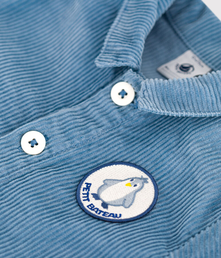 Mono largo y liso estilo worker de pana para beb&eacute; azul