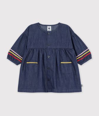Vestido de tejido denim de manga larga para beb&eacute;