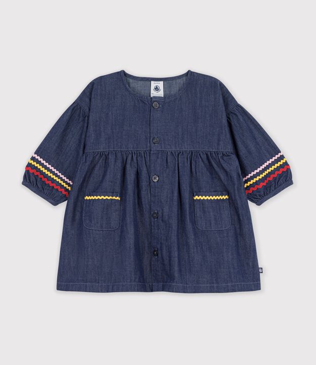 Vestido de tejido denim de manga larga para beb&eacute; azul