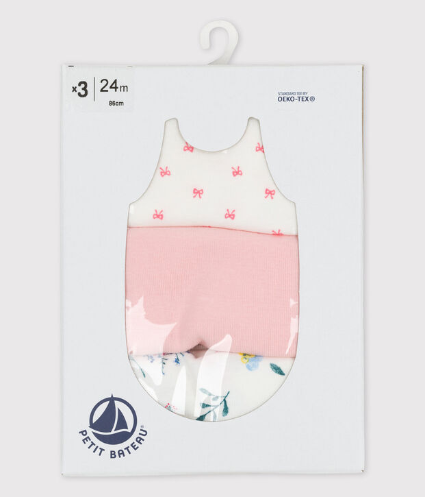 Tres bodis con tirantes para beb&eacute; de ni&ntilde;a multicolor