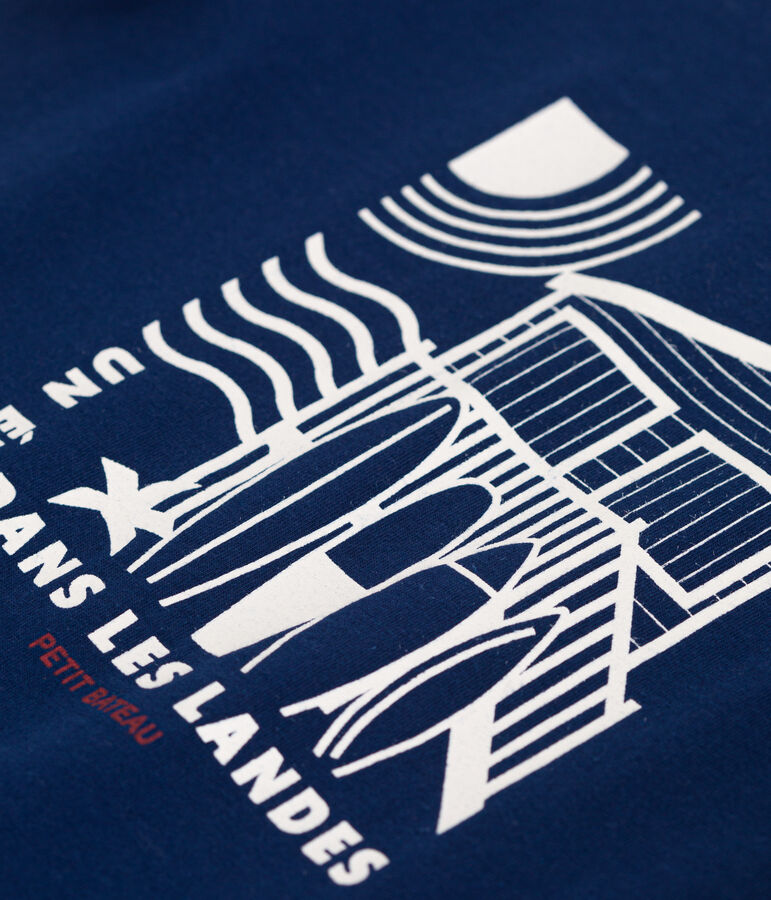 Camiseta infantil de manga corta de algod&oacute;n con estampado azul