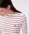 Camiseta de manga larga de algod&oacute;n a rayas con cuello almirante para mujer blanco/rojo