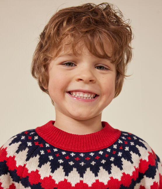 Jersey de jacquard de lana y algodón para niño rojo STOP/ MULTICO