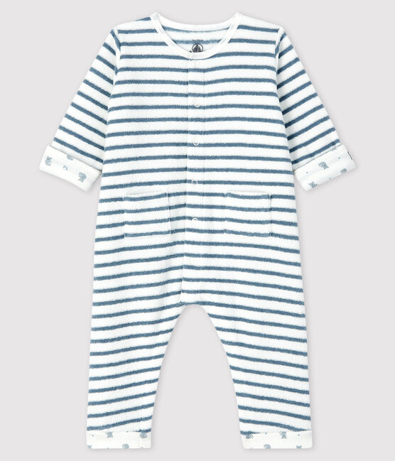 Mono largo de rayas de rizo de esponja para bebé blanco MARSHMALLOW/azul ASTRO