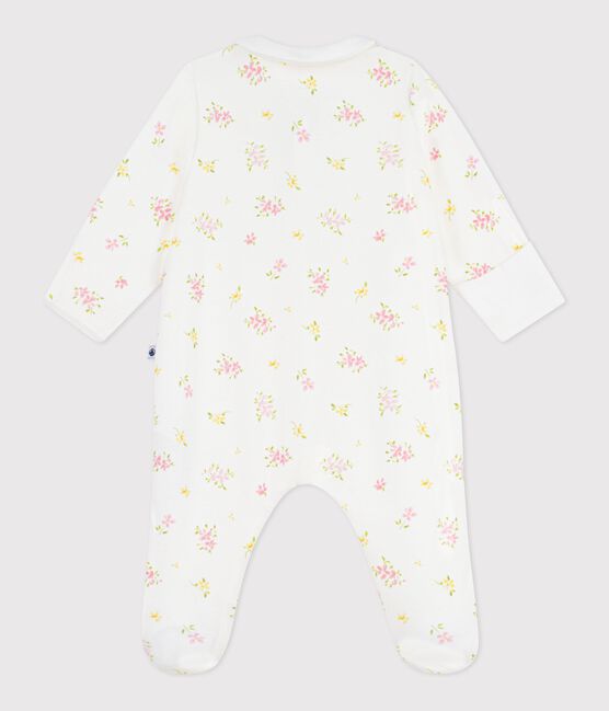 Pijama de algodón con cuello y flores para bebé blanco MARSHMALLOW/blanco MULTICO