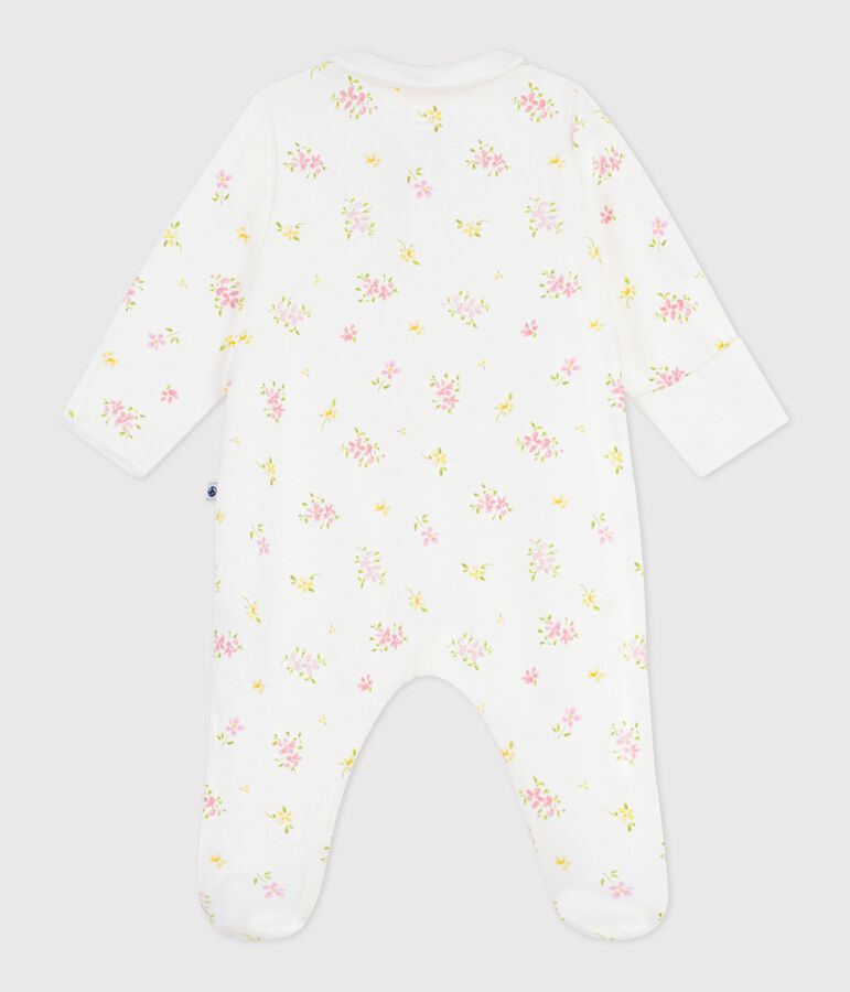 Pijama de algod&oacute;n con cuello y flores para beb&eacute; blanco/multicolor