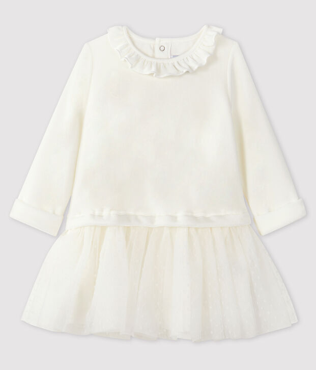 Vestido de manga larga para beb&eacute; ni&ntilde;a blanco