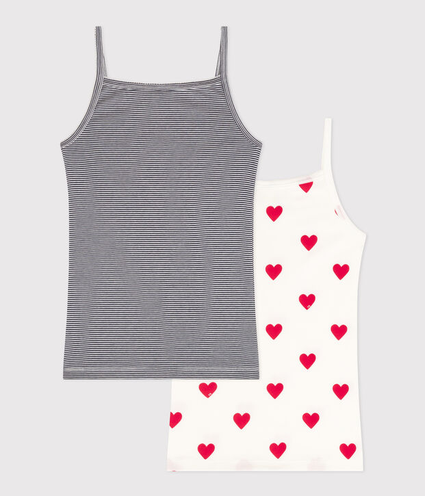 Juego de 2 camisetas de tirantes de algod&oacute;n con coraz&oacute;n y raya para mujer multicolor