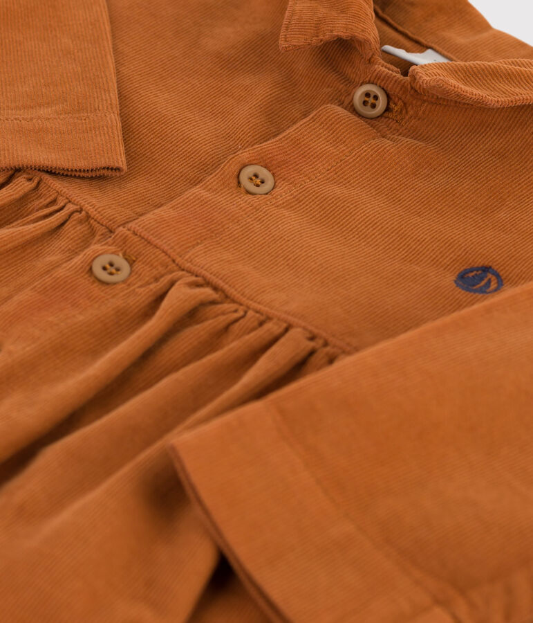 Vestido de micro pana de manga larga para beb&eacute; marron