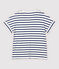 Camiseta de algodón/lino de rayas de mujer blanco MARSHMALLOW/azul MEDIEVAL