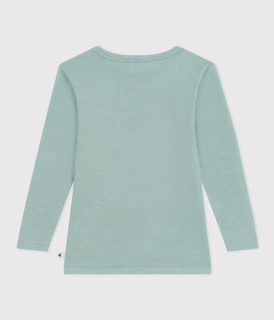 Camiseta de lana y algodón de manga larga para niño/niña verde PAUL