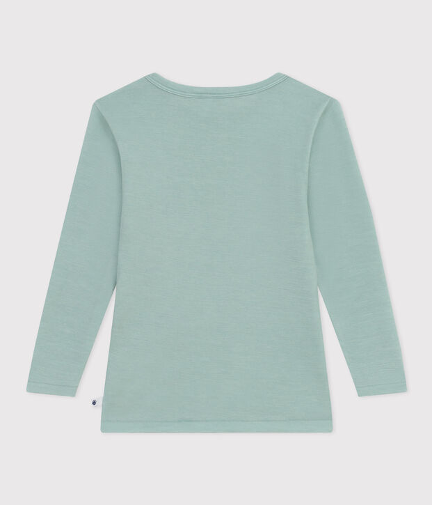 Camiseta de lana y algod&oacute;n de manga larga para ni&ntilde;o/ni&ntilde;a verde