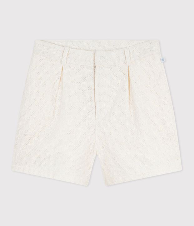 Shorts infantiles de algod&oacute;n con estampado de corazones blanco