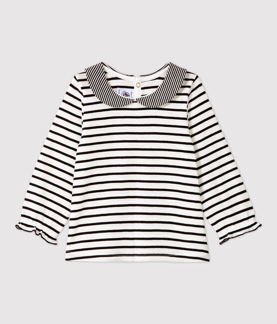 Blusa de algodón de bebé. blanco MARSHMALLOW/azul SMOKING