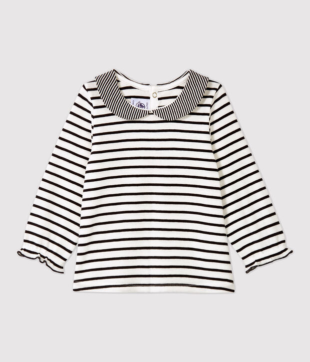 Blusa de algod&oacute;n de beb&eacute;. blanco/azul