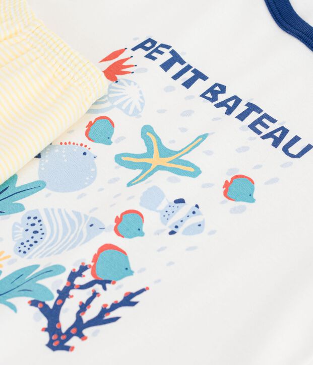 Pijama corto infantil de algod&oacute;n con estampado de oc&eacute;ano blanco/multicolor
