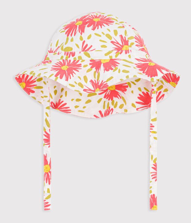 Gorro de crep&eacute; con estampado de flores para beb&eacute; ni&ntilde;a blanco/multicolor