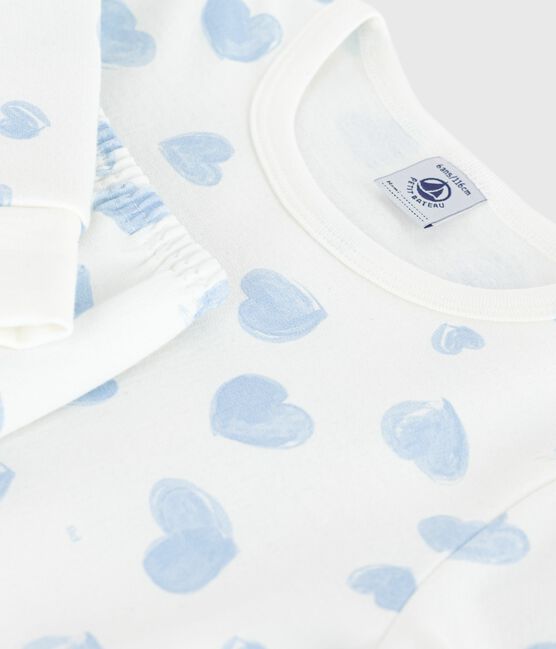 Pijama infantil de felpa con estampado de corazones blanco MARSHMALLOW/blanco MULTICO