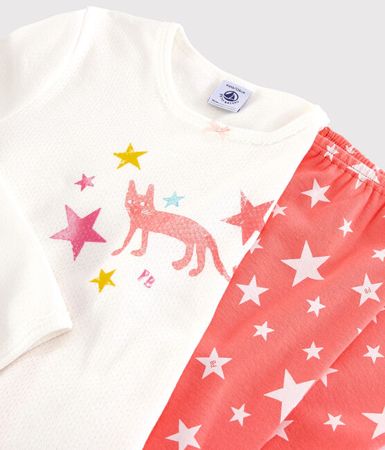 Pijama de estrellas de niña de algodón blanco MARSHMALLOW/rosa PEACHY