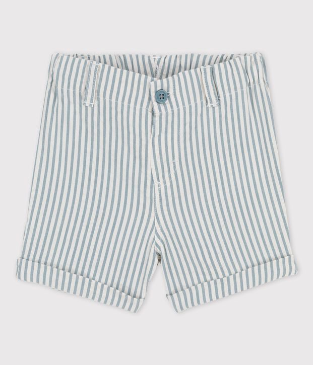 Shorts a rayas de tejido milrayas de beb&eacute; verde/blanco