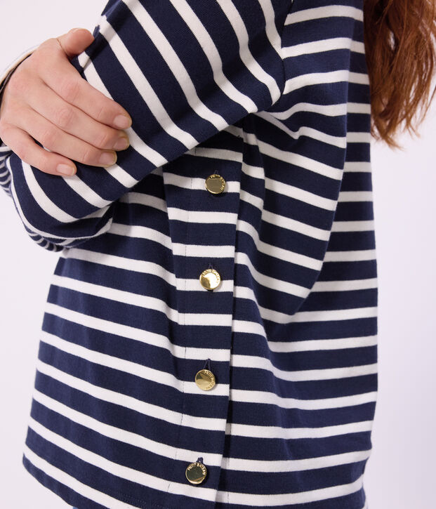 Marinera de algod&oacute;n a rayas para mujer azul/blanco