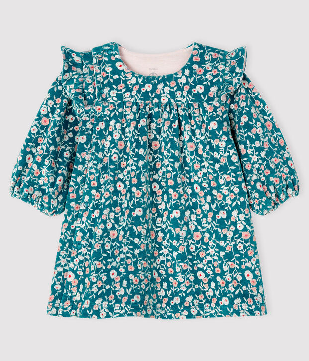 Vestido de terciopelo de manga larga con flores para beb&eacute; ni&ntilde;a verde/multicolor
