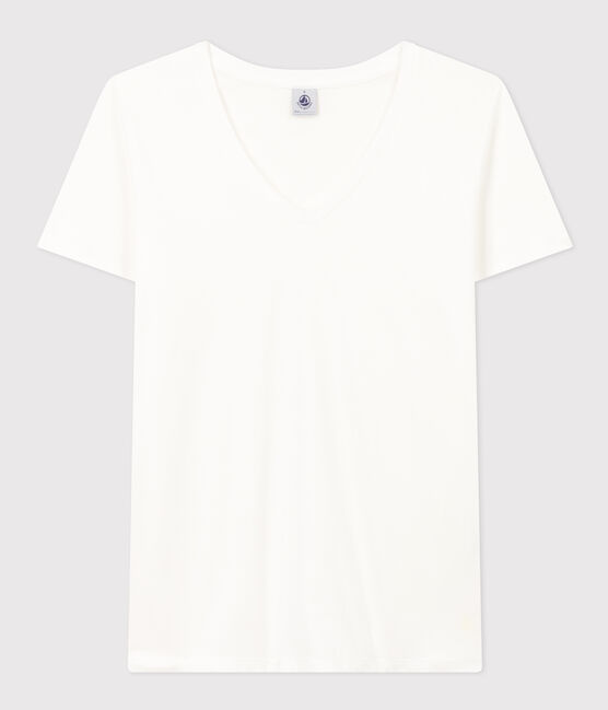 Camiseta LA RECTA de algodón con cuello de pico para mujer blanco ECUME