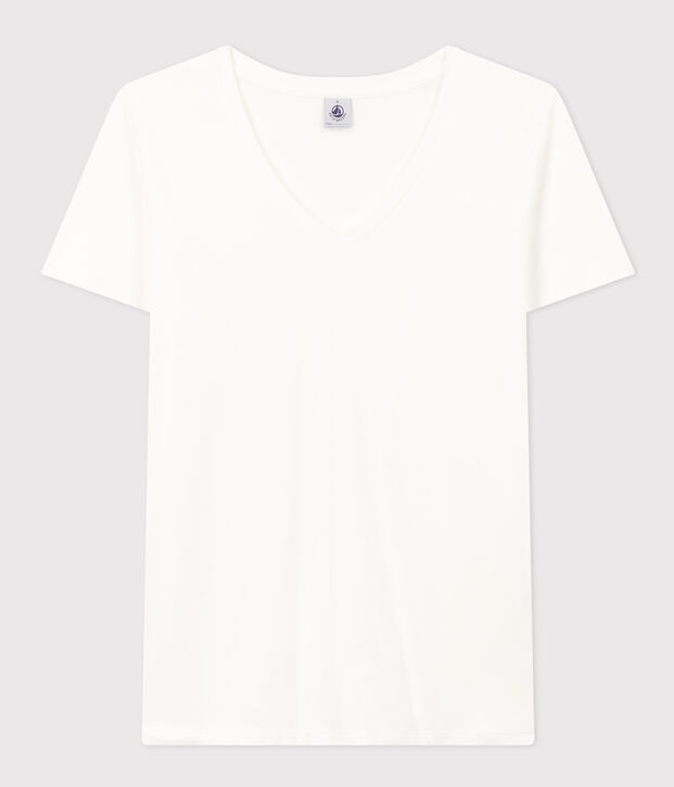Camiseta LA RECTA de algod&oacute;n con cuello de pico para mujer blanco