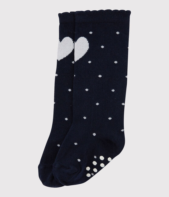 Calcetines altos para bebé niña azul SMOKING/blanco MARSHMALLOW