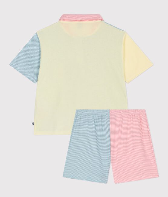 Pantalón corto de pijama de algodón a rayas con botones delanteros para mujer blanco MARSHMALLOW/blanco MULTICO