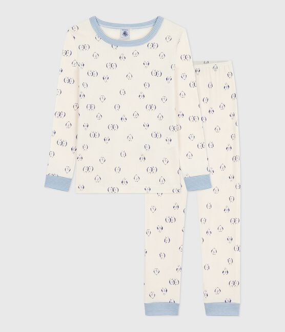 Pijama infantil de algodón con pierna muy ajustada y estampado de corazones azul MILK/ SOIR