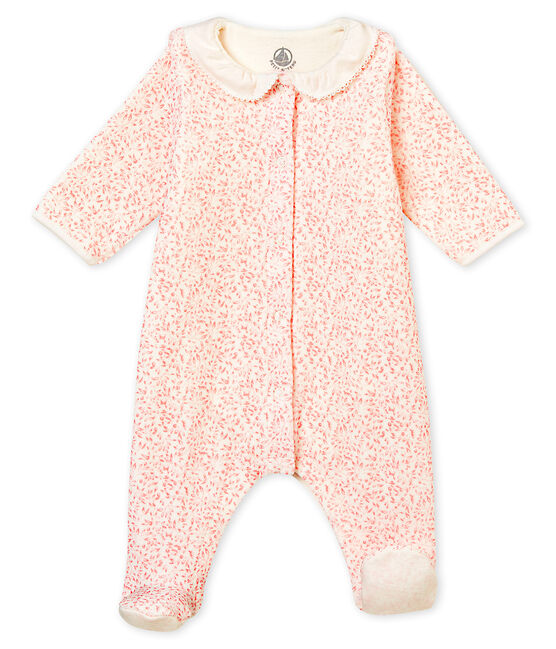 Bodypijama para bebé niña de terciopelo de algodón estampado blanco MARSHMALLOW/rosa JOLI