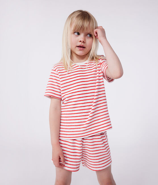 Pijama infantil corto de algodón a rayas rojo MARSHMALLOW/ SPI