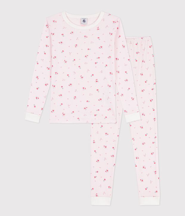Pijama infantil muy ajustado de algod&oacute;n con estampado de flores rosa/multicolor