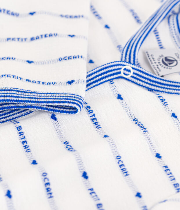 Pelele jacquard de algod&oacute;n blanco/azul