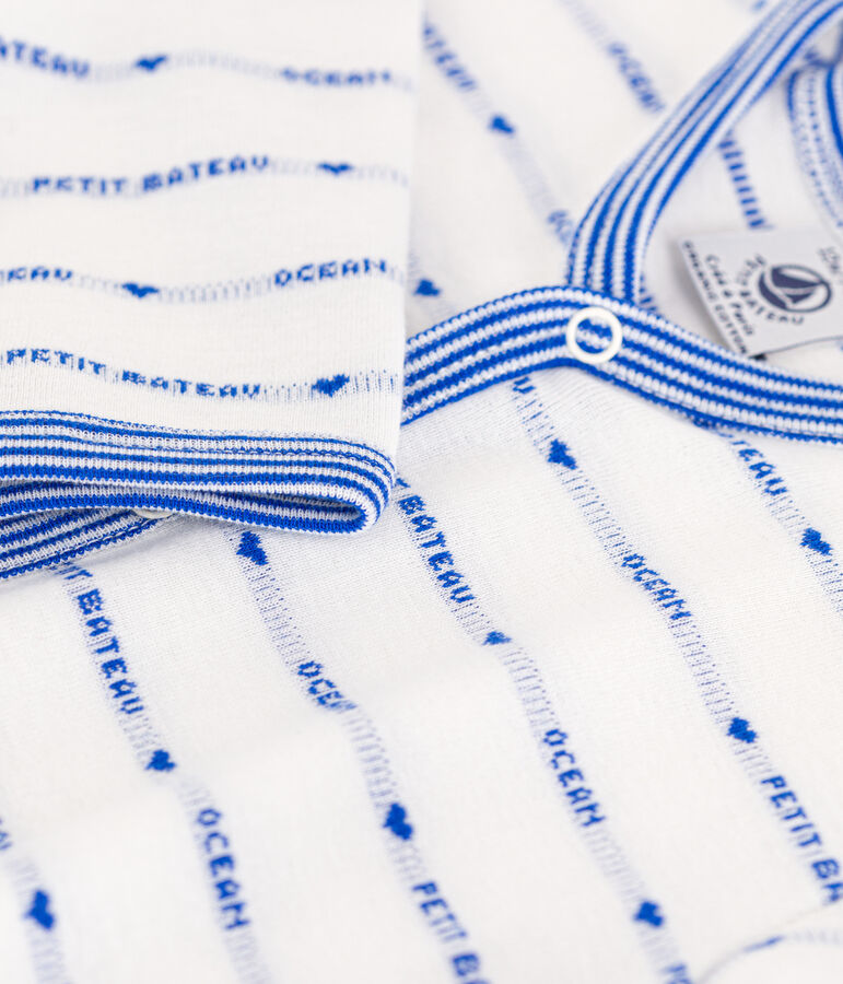 Pelele jacquard de algod&oacute;n blanco MARSHMALLOW/azul PERSE