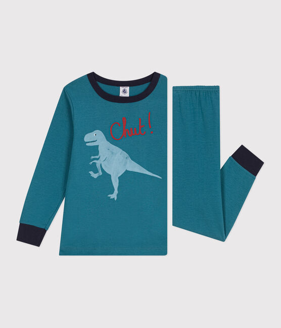 Pijama infantil de manga larga de algodón dinosaurio verde DRAGONFLY