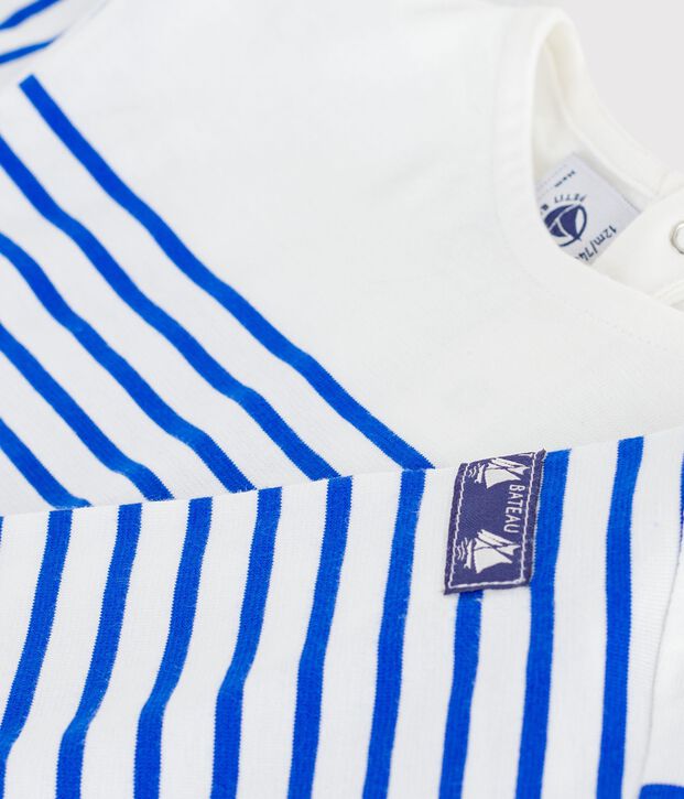 Camiseta marinera de algod&oacute;n de manga larga para beb&eacute; blanco/azul
