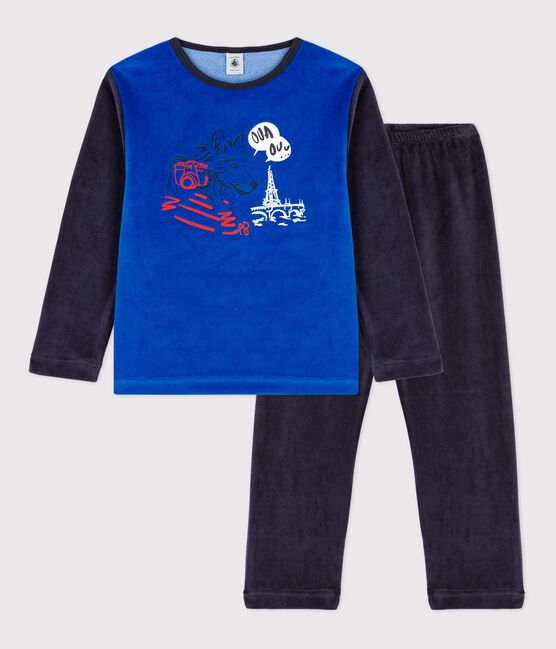 Pijama de niño con motivo de lobo de terciopelo azul RUISSEAU/ SMOKING