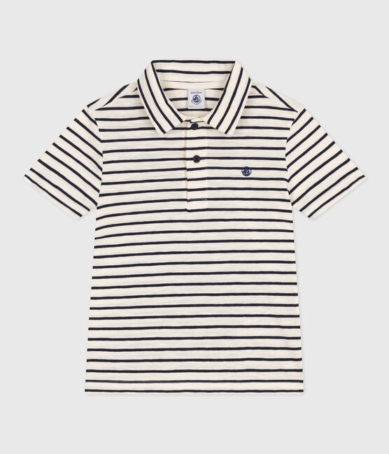 Polo infantil de algodón de manga corta a rayas blanco AVALANCHE/azul SMOKING
