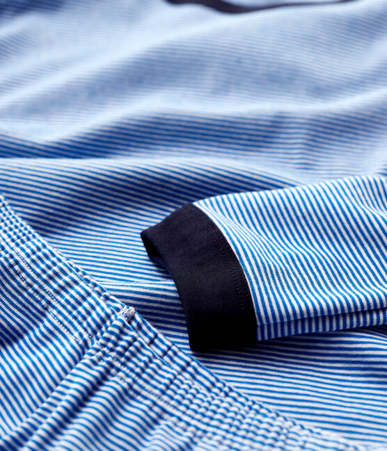 Pijama milrayas de niño de algodón azul RUISSEAU/blanco MARSHMALLOW
