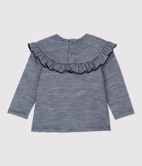 Blusa de lana y algodón de bebé azul MEDIEVAL/blanco MARSHMALLOW