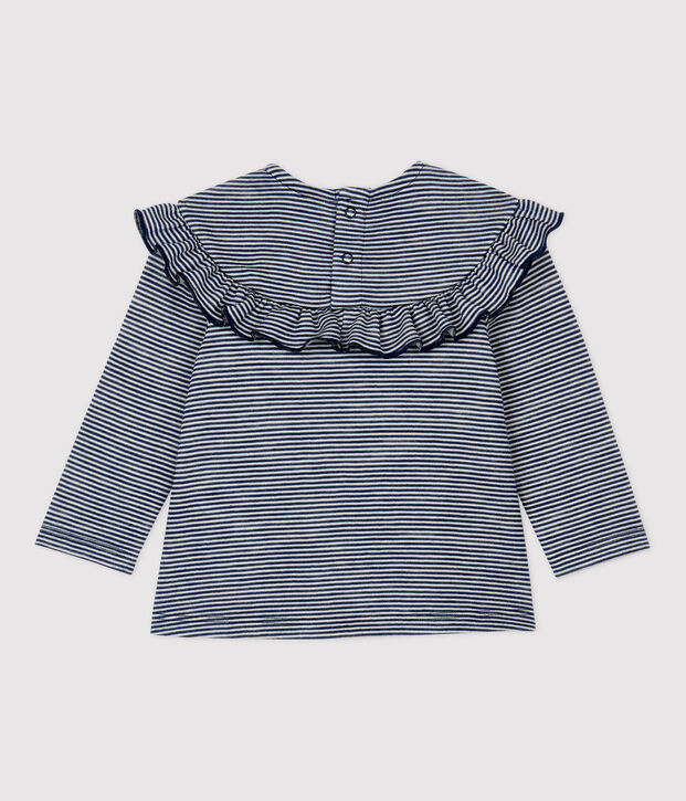 Blusa de lana y algod&oacute;n de beb&eacute; azul/blanco