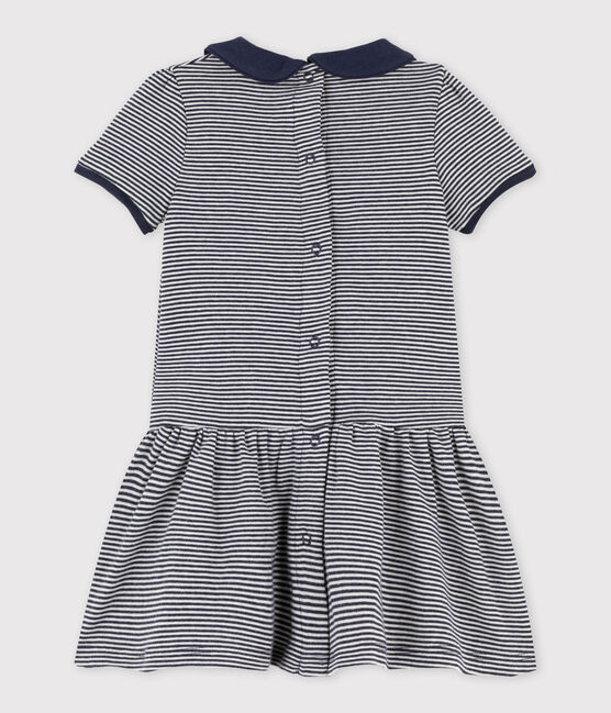 Vestido en milrayas para bebé niña azul SMOKING/beige COQUILLE