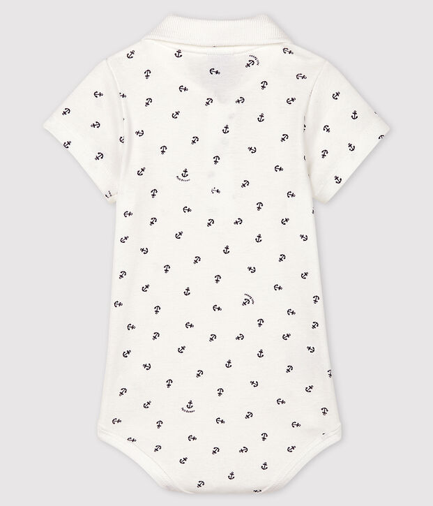 Body estampado de algod&oacute;n y manga corta de beb&eacute; ni&ntilde;o blanco/azul